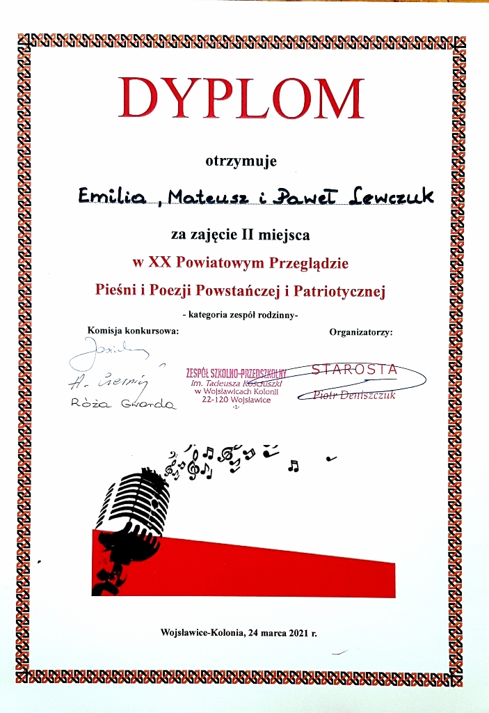 XX POWIATOWY PRZEGLĄD PIEŚNI I POEZJI POWSTAŃCZEJ I PATRIOTYCZNEJ 2021